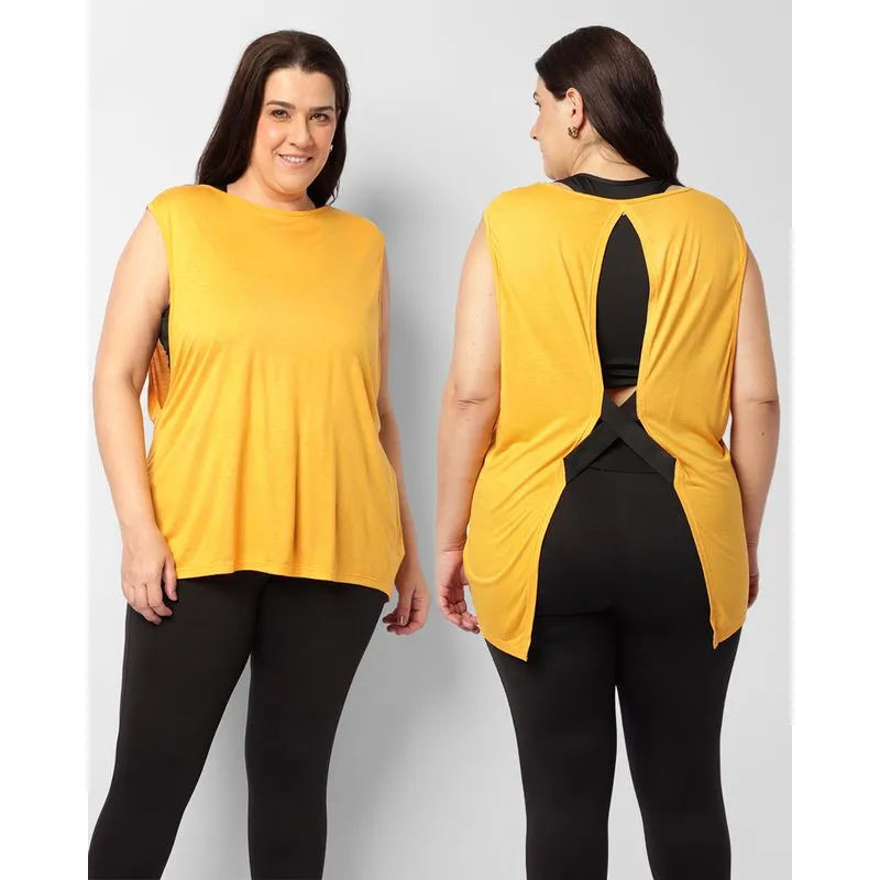Regata Plus Size Feminina Fitness Fitter Recorte Costas Com Elástico Amarela G3