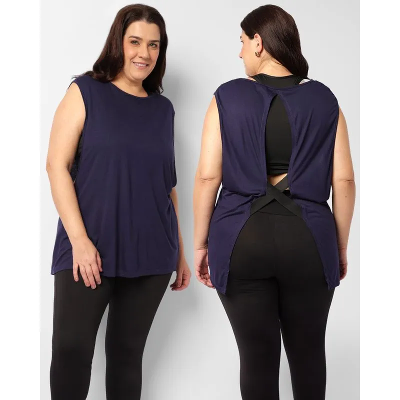 Regata Plus Size Feminina Fitness Fitter Recorte Costas Com Elástico Marinho G3