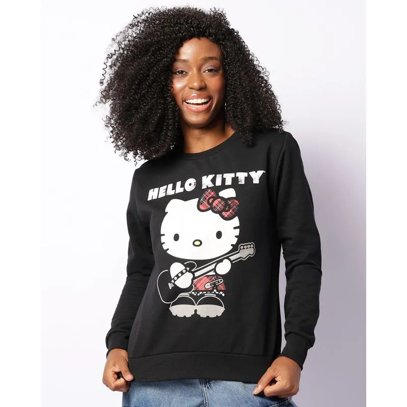 Blusão Moletom Feminino Peluciado Estampa Hello Kitty Preta M