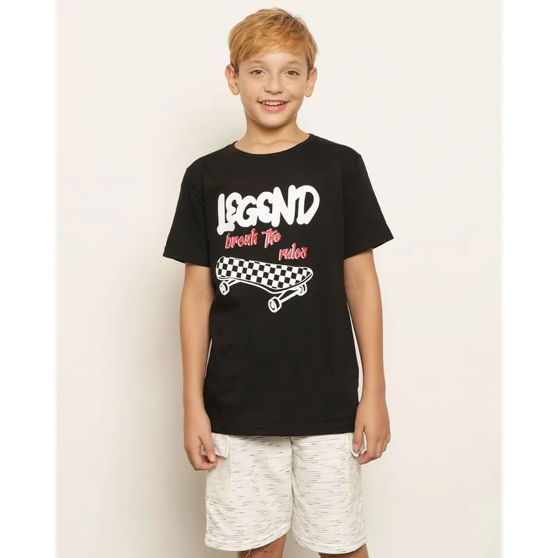 Camiseta Juvenil Estampa Skate Manga Curta Preta 10
