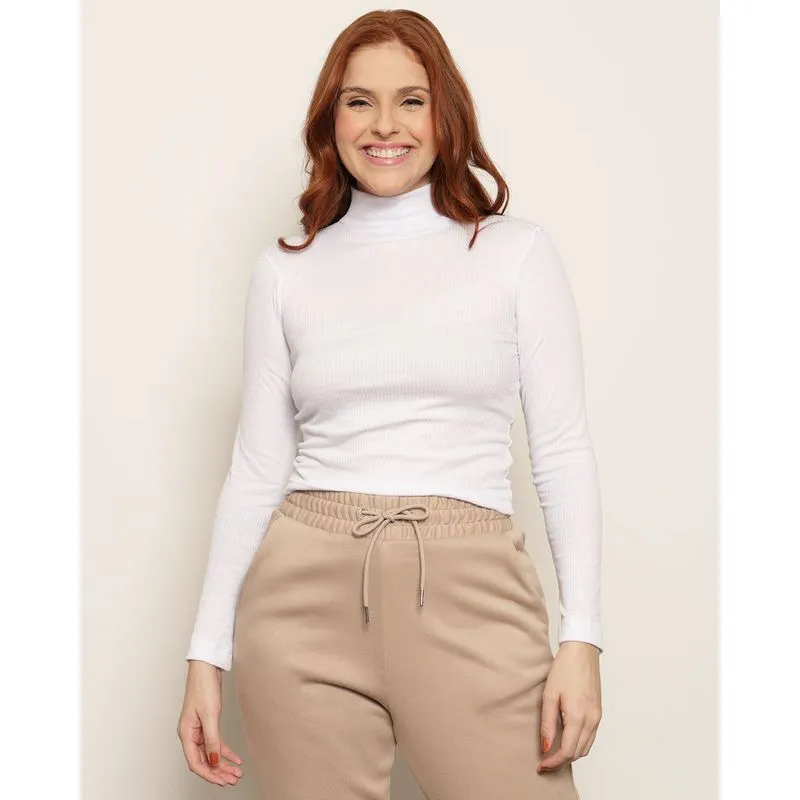 Blusa Feminina Manga Longa Canelada Branca M
