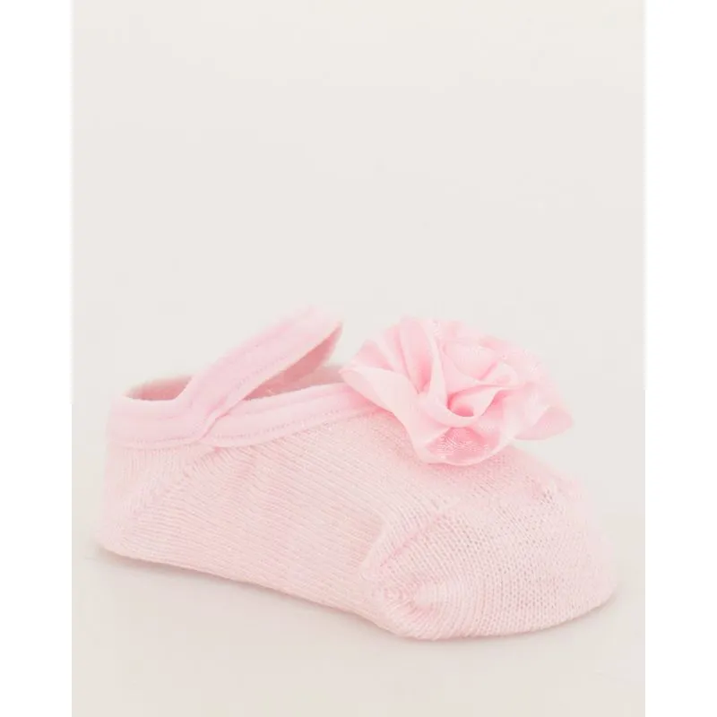 Meia Sapatilha Bebê Com Flor Decorativa Rosa 13 A 16