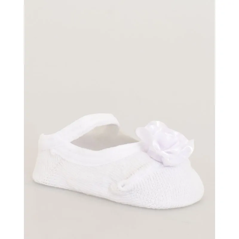 Meia Sapatilha Bebê Com Flor Decorativa Branca 13 A 16