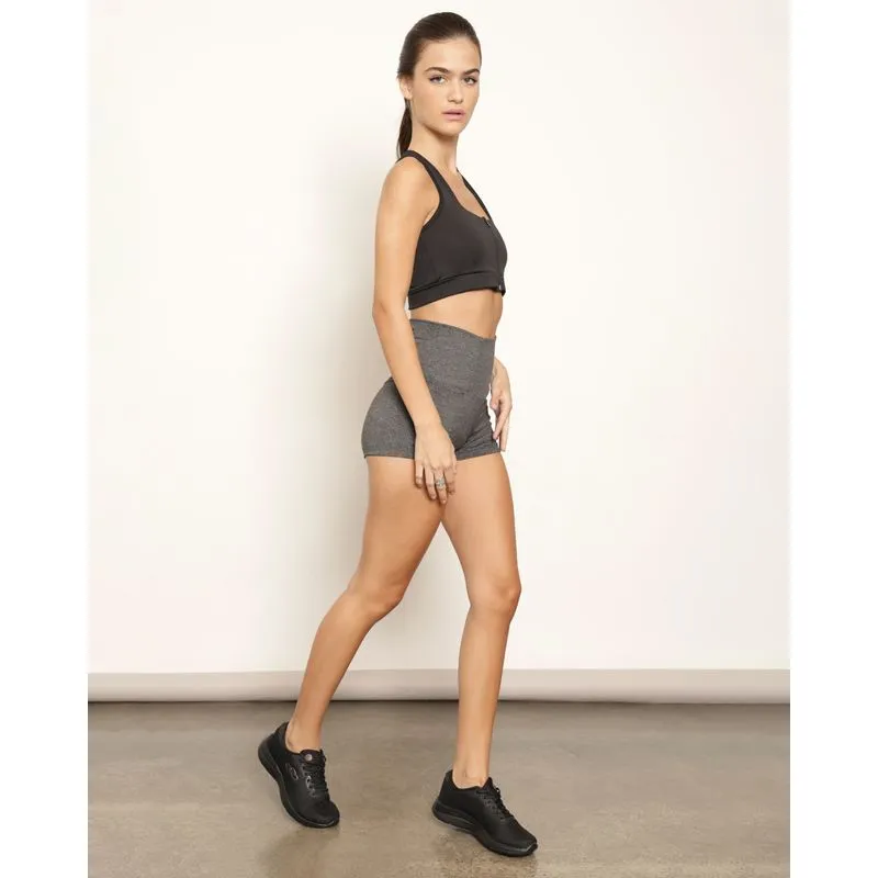 Short Feminino Curto Fitness Com Recorte Cinza G