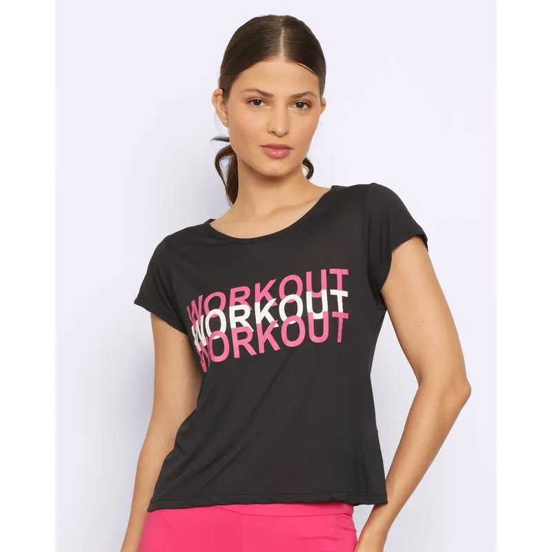 Blusa Fitness Feminina Fitter Manga Curta Preta GG