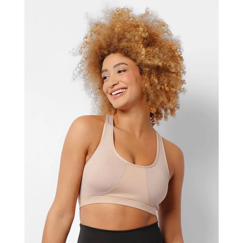 Top Feminino Fitness Fitter Nadador Recorte Canelado Bege P