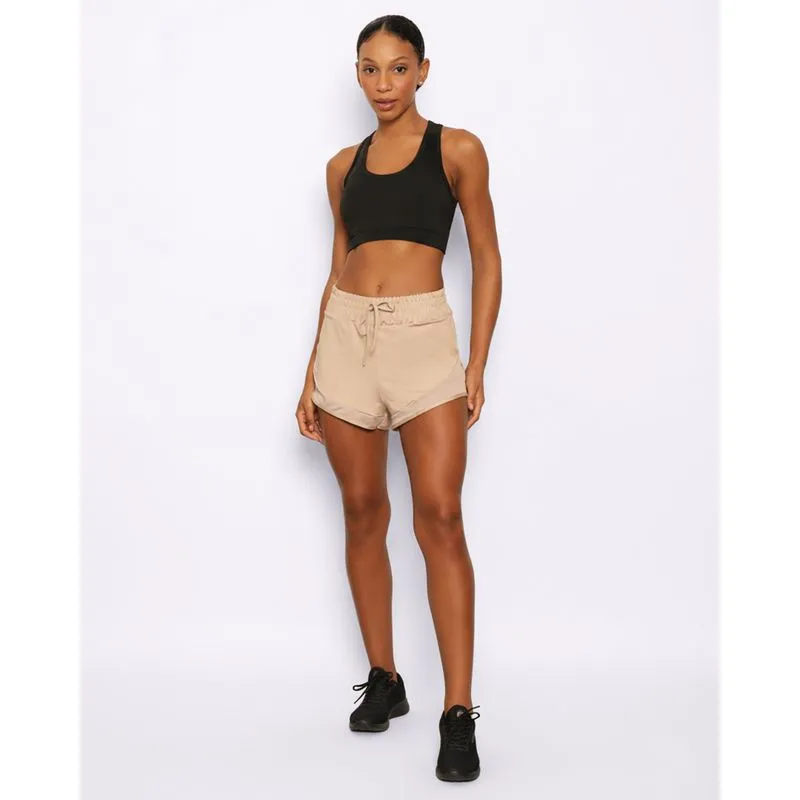 Short Fitness Feminino Curto Fitter Com Recorte Bege G