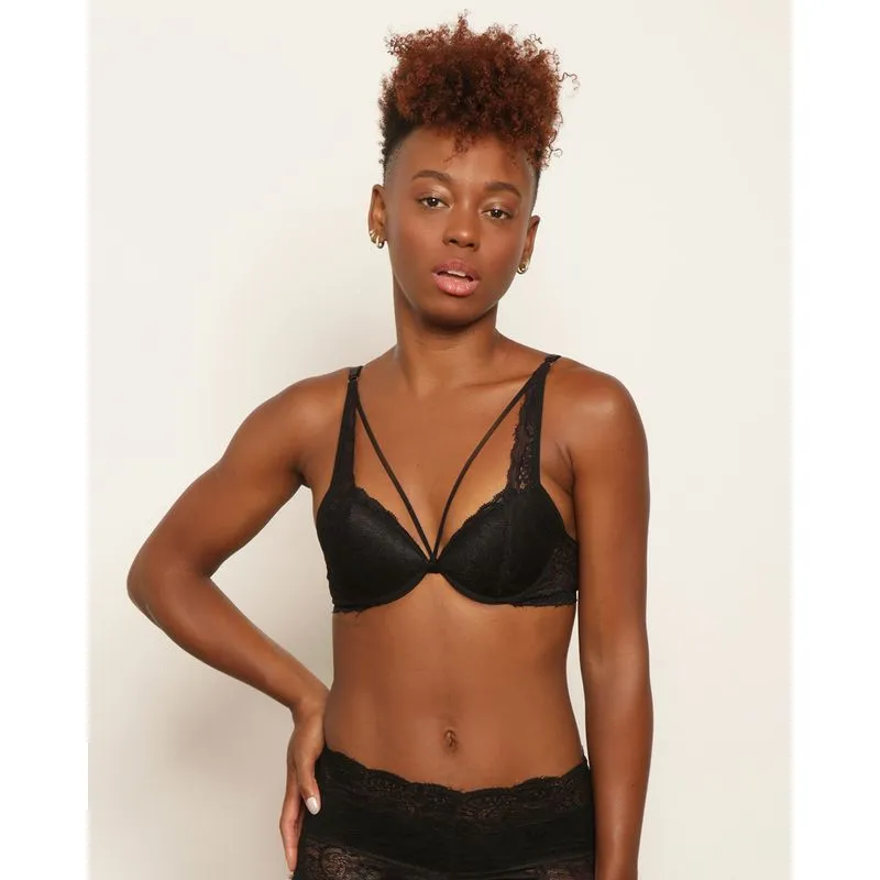 Sutiã Feminino Push Up Strappy Com Renda Preto 46