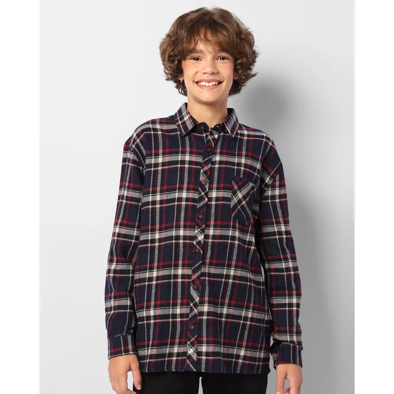 Camisa Juvenil Flanelada Xadrez Manga Longa Azul 14