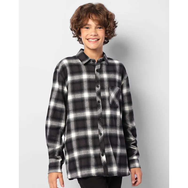Camisa Juvenil Flanelada Xadrez Manga Longa Preto 16