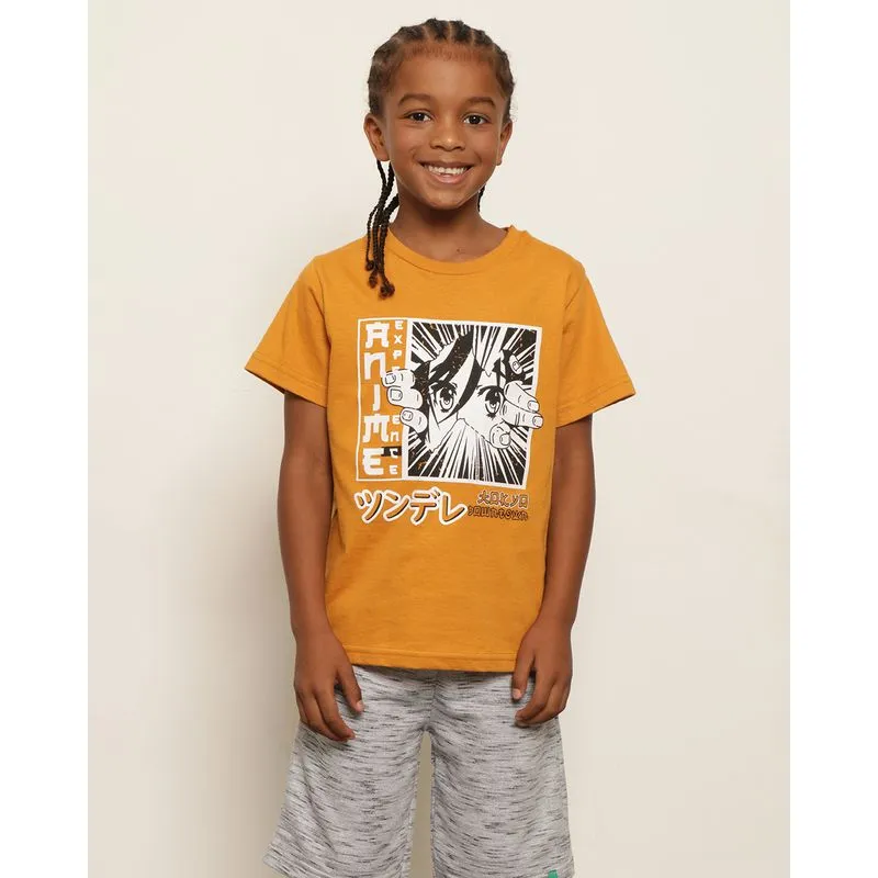 Camiseta Infantil Estampa Frontal Manga Curta Mostarda 4