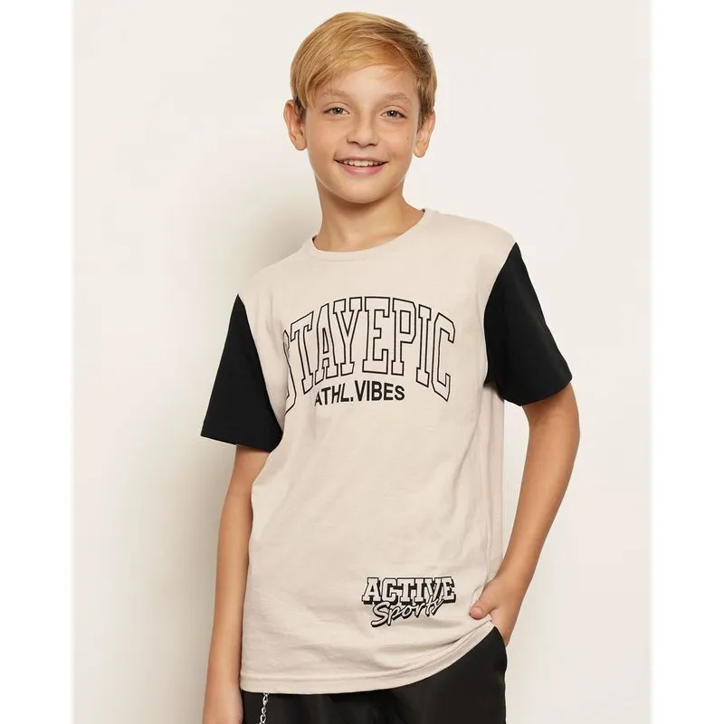 Camiseta Juvenil Estampa Escrita Manga Curta Bege 14