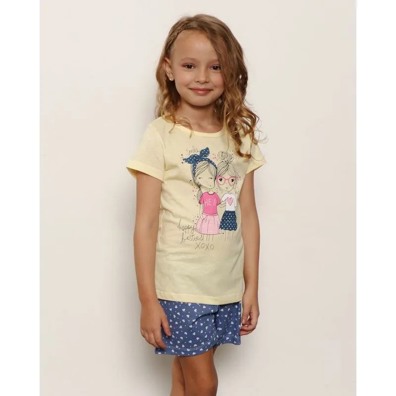 Pijama Infantil Manga Curta Estampa Frontal Amarelo 6