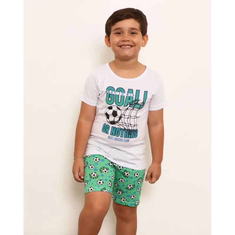 Pijama Infantil Manga Curta Estampa Futebol Branca 10