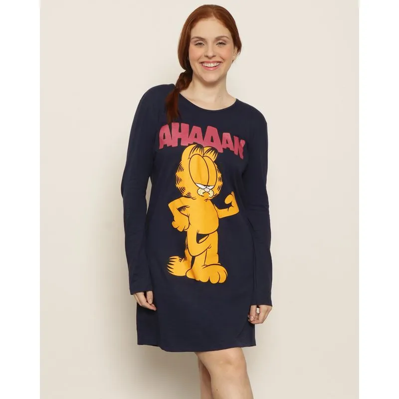 Camisola Feminina Manga Longa Garfield Marinho G