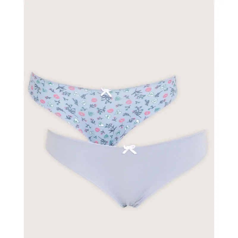 Kit 2 Calcinhas Feminina BiquÍni Lisa e Estampada Azul G