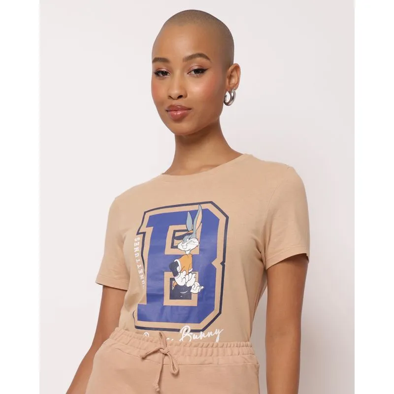 Camiseta Feminina Algodão Looney Tunes Pernalonga Bege P