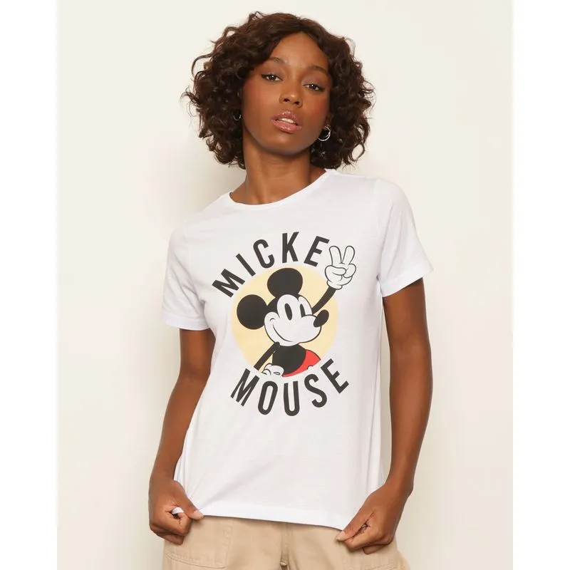 Camiseta Feminina Disney Mickey Manga Curta Branca M