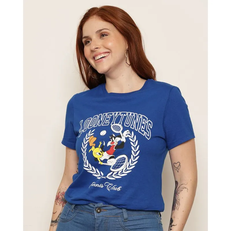Camiseta Feminina Warner Bros Piu Piu E Frajola Manga Curta Azul M