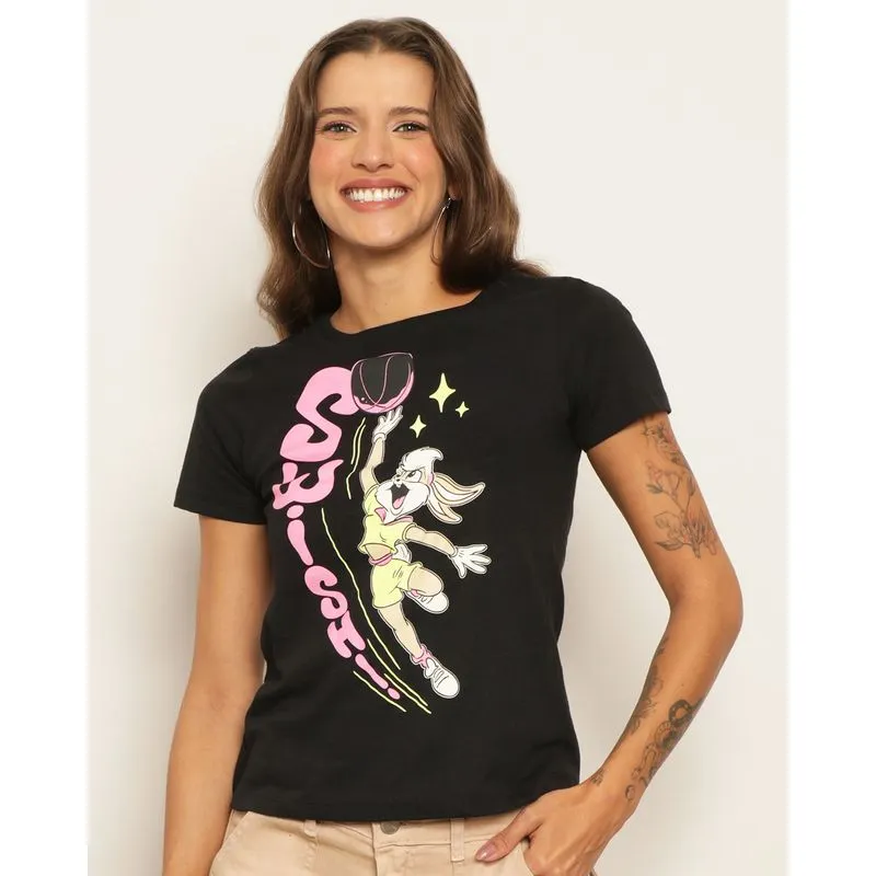 Camiseta Feminina Looney Tunes Lola Manga Curta Preta P