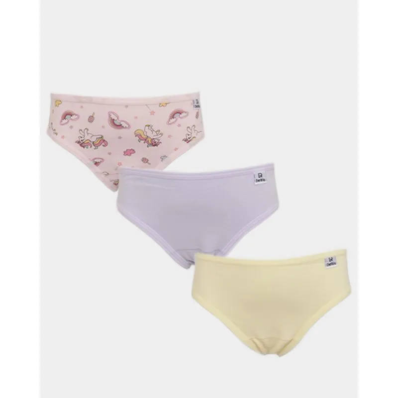 Kit 3 Calcinhas Infantil DelRio Biquíni Amarela Lilás e Rosa GG