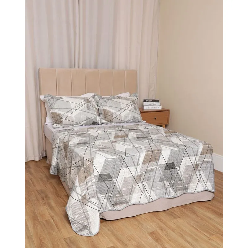 Kit Colcha Casal 3 Peças Corttex Dupla Face Cinza UN