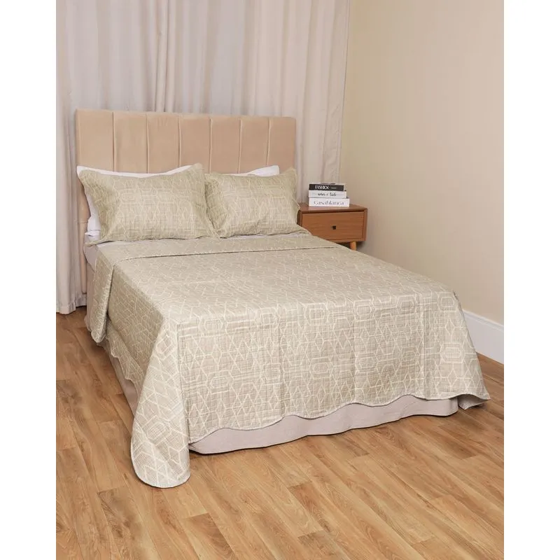Kit Colcha Casal 3 Peças Corttex Dupla Face Estampada Bege UN