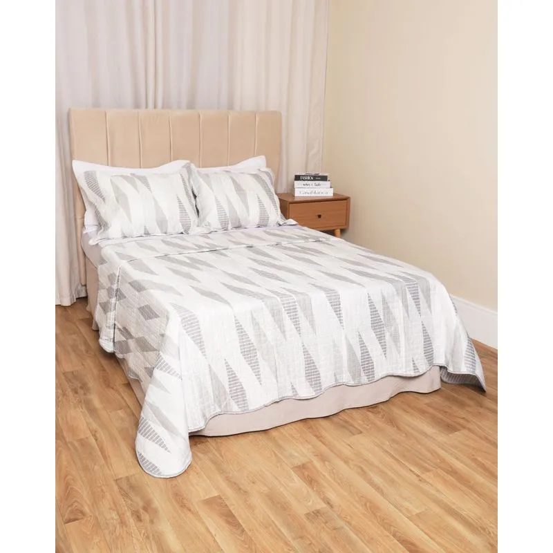 Kit Colcha Casal 3 Peças Corttex Dupla Face Estampada Cinza UN