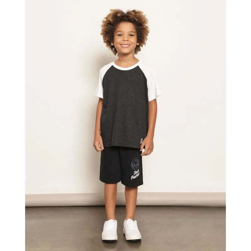 Bermuda Infantil Moletinho Marvel Estampa Pantera Negra Preta 10