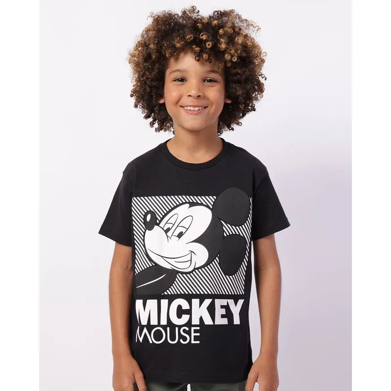 Camiseta Infantil Algodão Disney Mickey Manga Curta Preta 8
