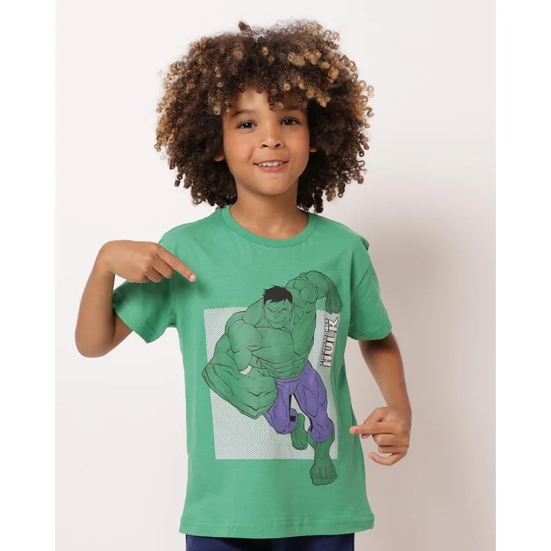 Camiseta Infantil Algodão Marvel Hulk Manga Curta Verde 8