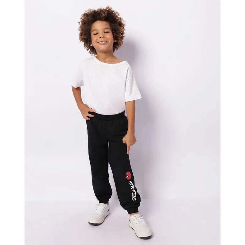 Calça Moletom Infantil Peluciada Jogger Marvel Estampa Homem Aranha Preta 6