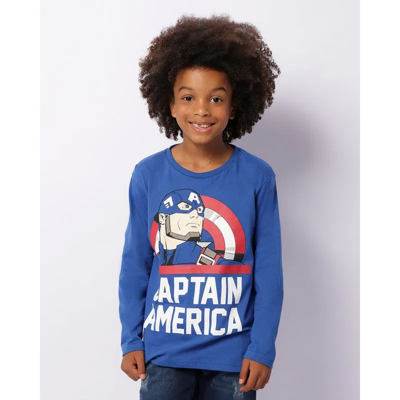 Camiseta Infantil Marvel Capitão América Manga Longa Azul 8