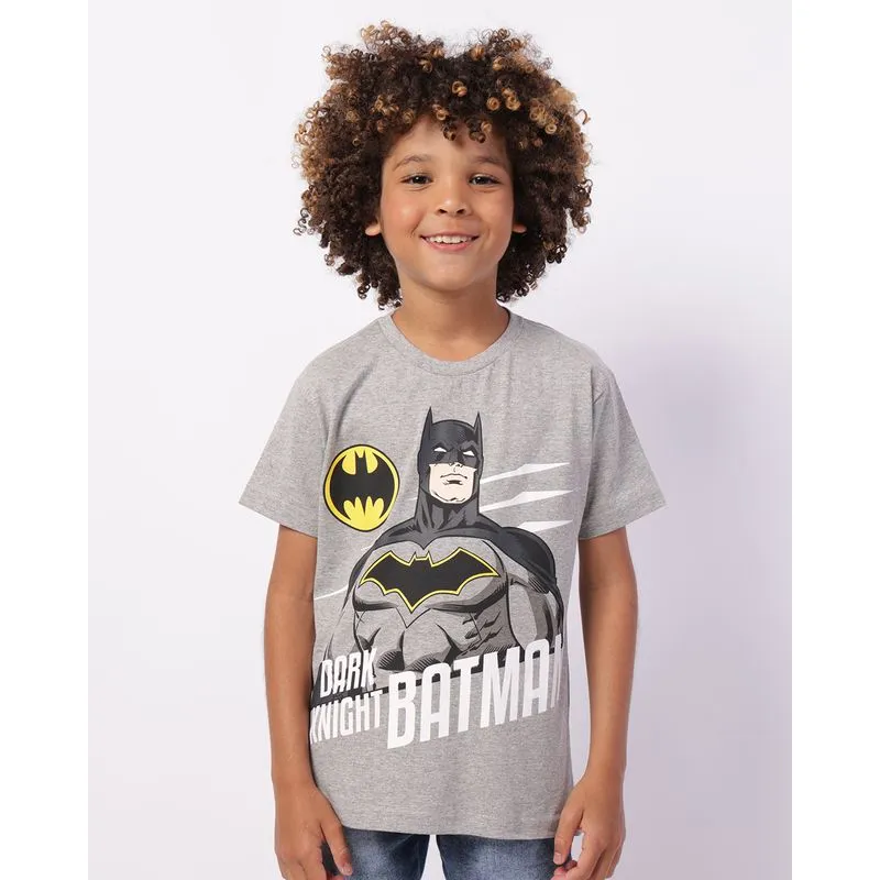 Camiseta Infantil DC Comics Batman Manga Curta Cinza 10