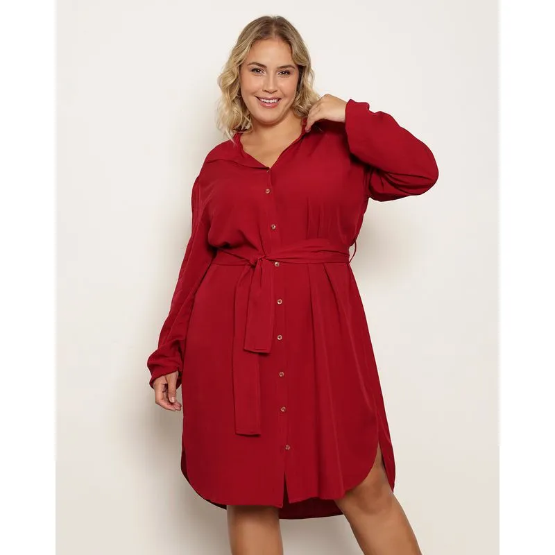 Chemise Plus Size Feminino Longo Viscose Com Botões Vinho G2
