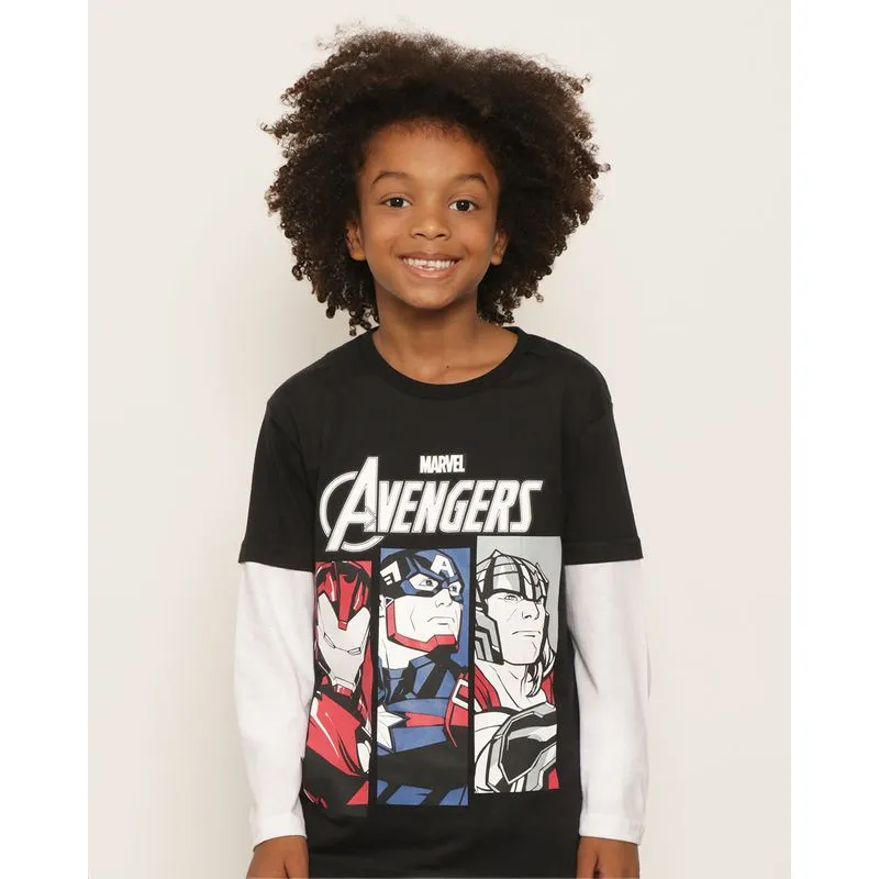 Camiseta Infantil Marvel Vingadores Manga Longa Preta 10
