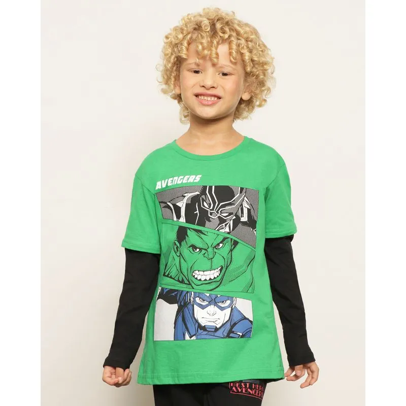 Camiseta Infantil Marvel Vingadores Manga Longa Verde 6