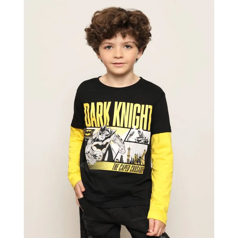 Camiseta Infantil Dc Comics Batman Manga Longa Preta 8