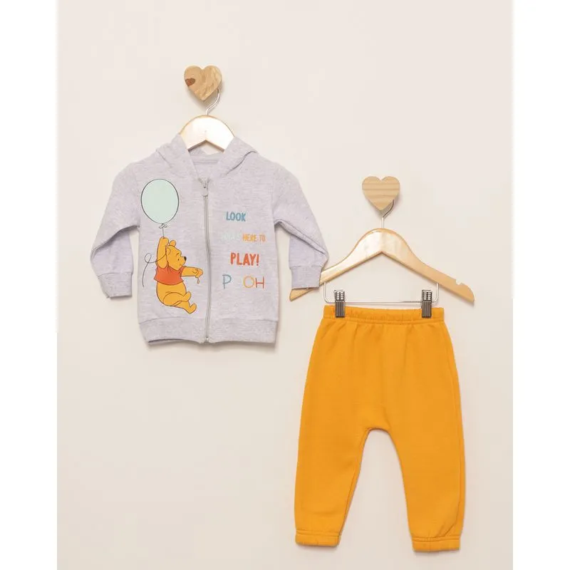Conjunto Moletom Bebê Peluciado Disney Estampa Ursinho Pooh Cinza P