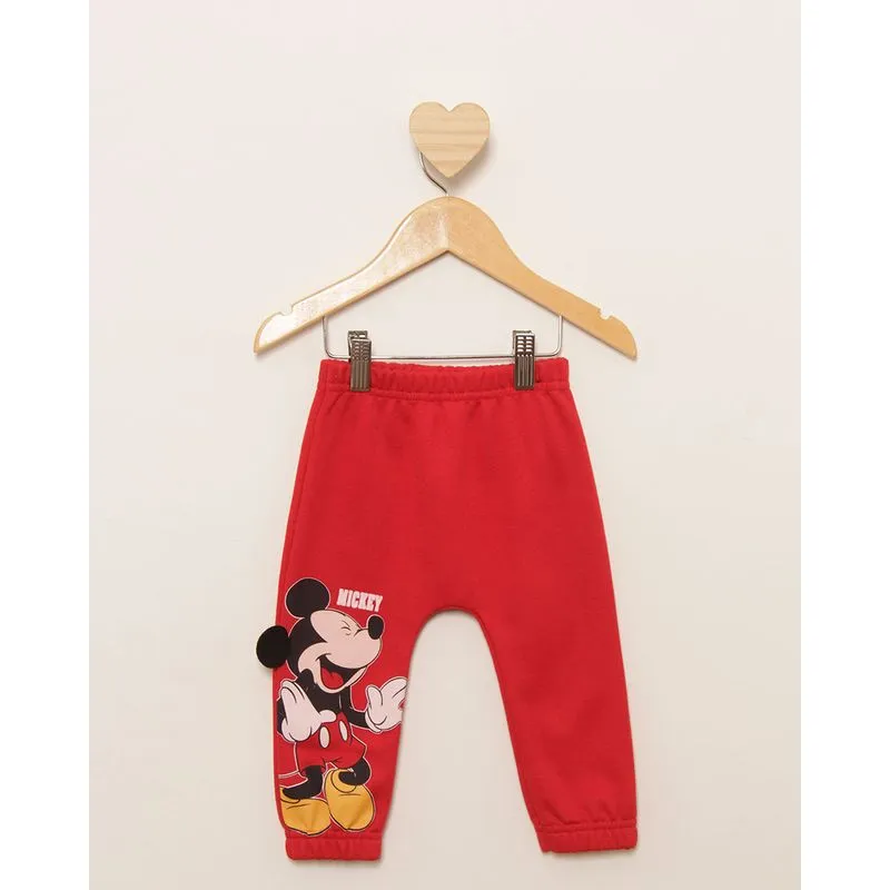 Calca Moletom Bebê Peluciada Disney Mickey Jogger Vermelha G