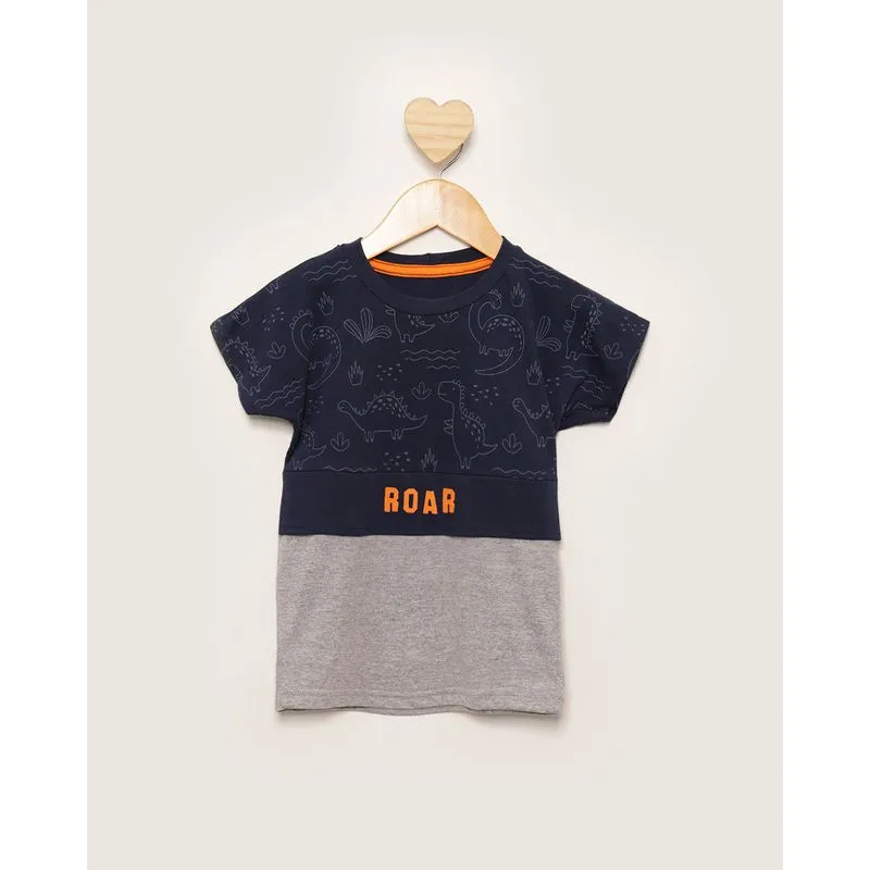 Camiseta Bebê Estampa Dino Manga Curta Marinho 3