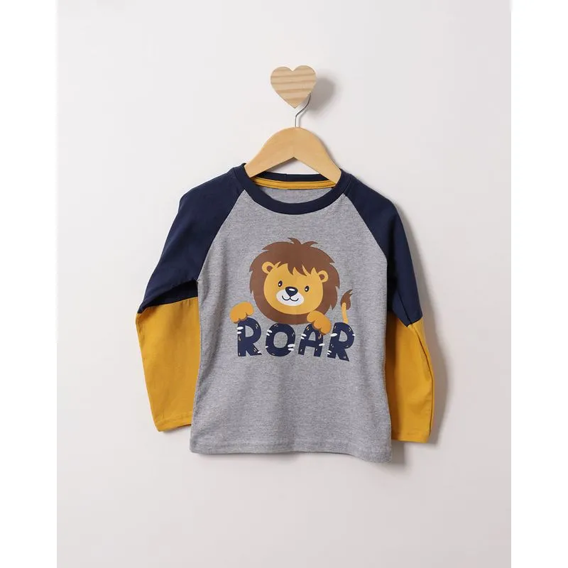 Camiseta Bebê Estampa lealzinho Manga Longa Raglan Cinza 2