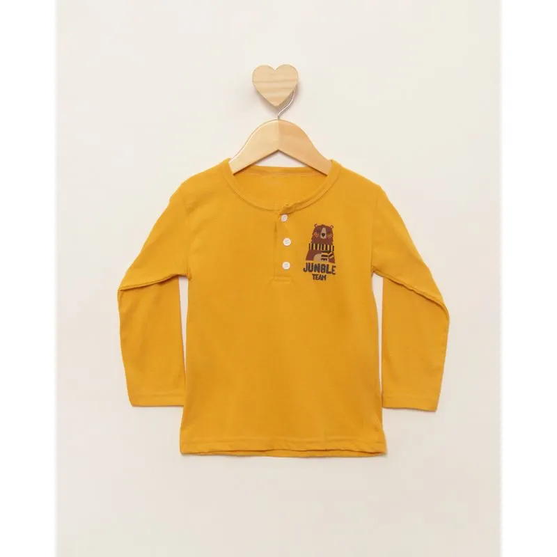 Camiseta Bebê Estampa Urso Manga Longa Mostarda 1