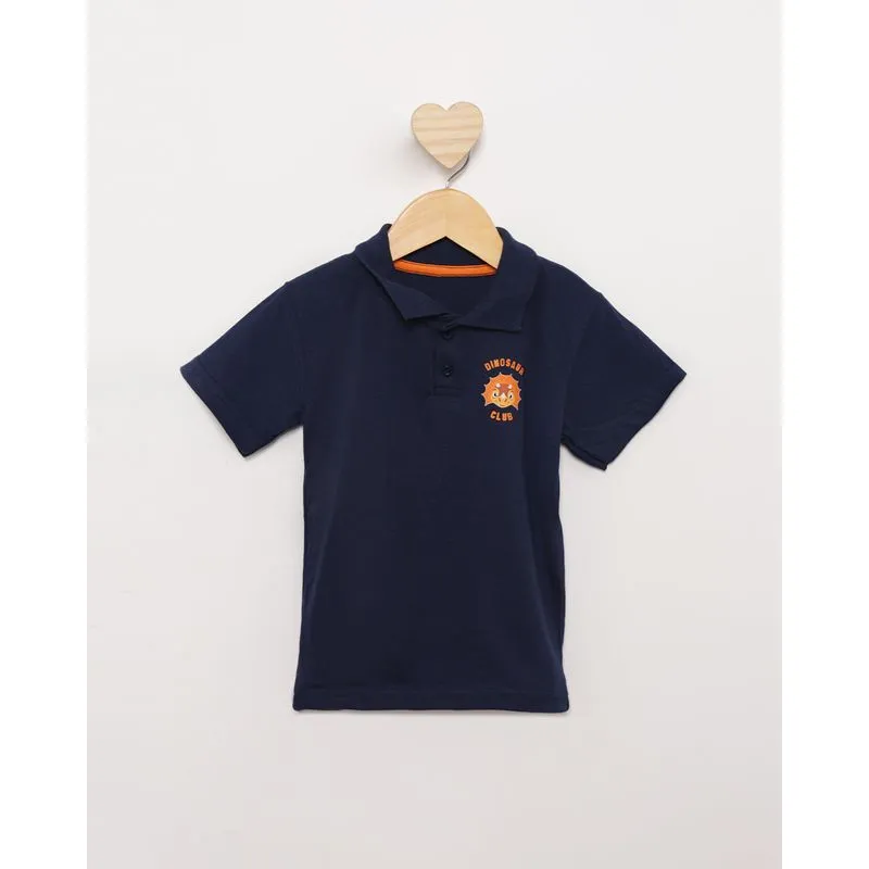 Camisa Polo Bebê Estampa Dinossauro Manga Curta Marinho 1