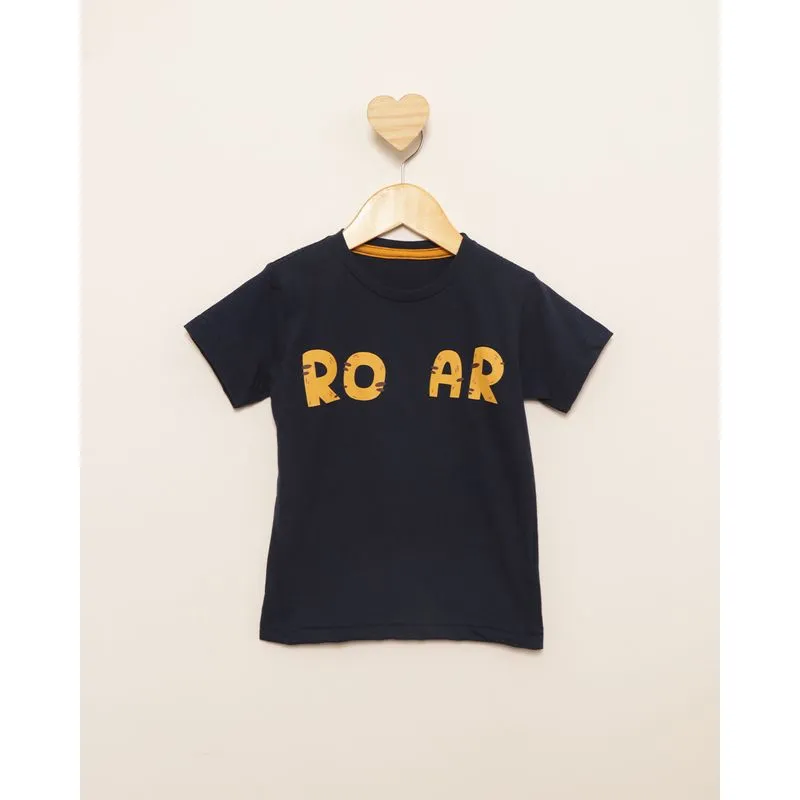 Camiseta Bebê Estampa Roar Manga Curta Marinho 3