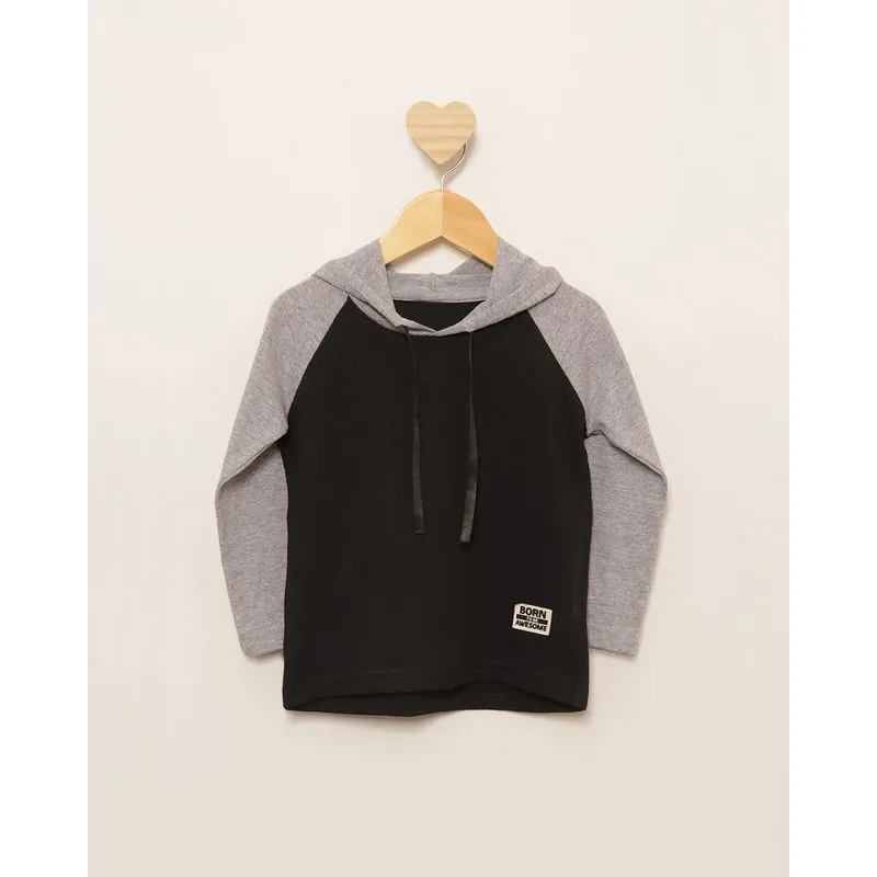 Camiseta Bebê Com Capuz Manga Longa Raglan Preto 2