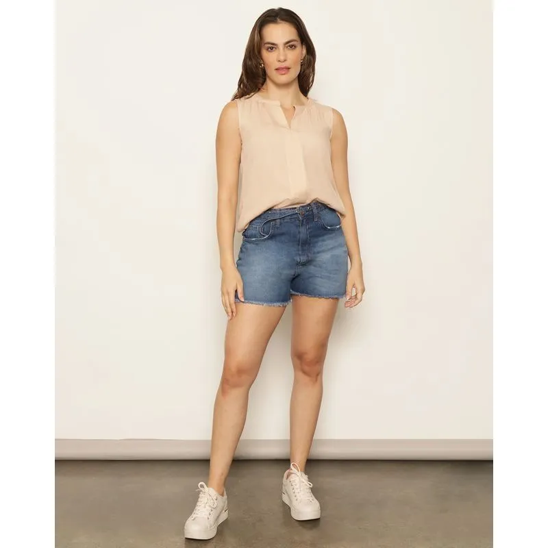 Bermuda Jeans Feminina Curta Cinto Com Aplicação Azul 40