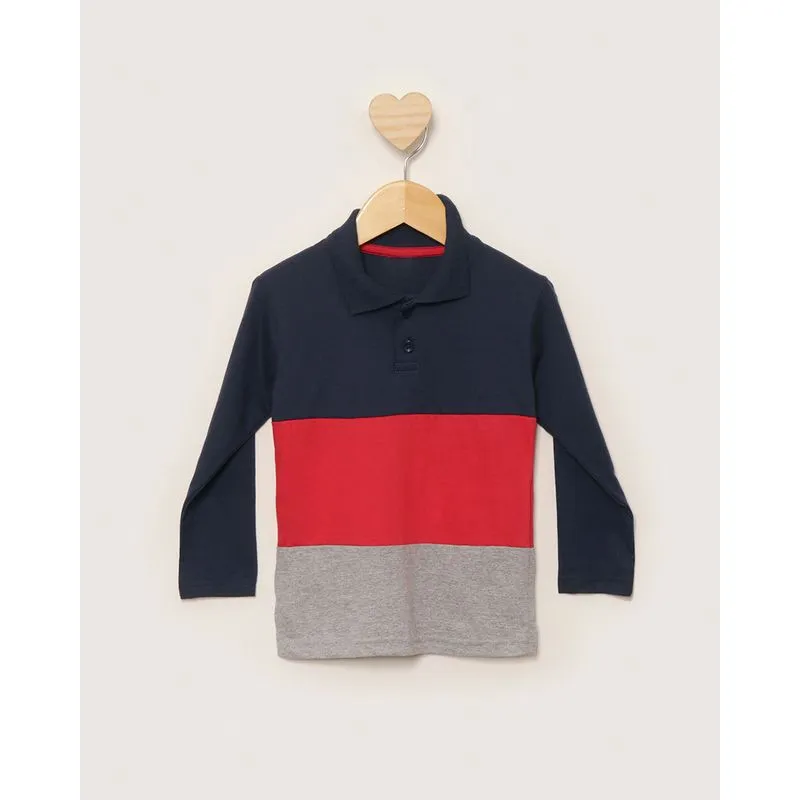 Camisa Polo Bebê Manga Longa Com Recortes Marinho 1