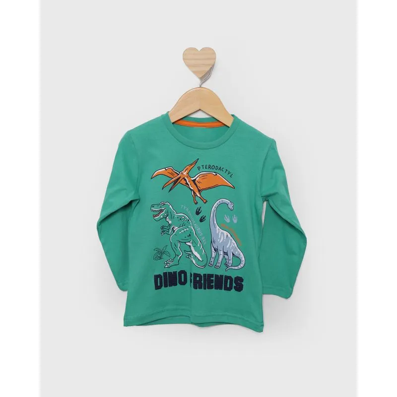Camiseta Bebê Estampa Dinossauro Manga Longa Verde 1
