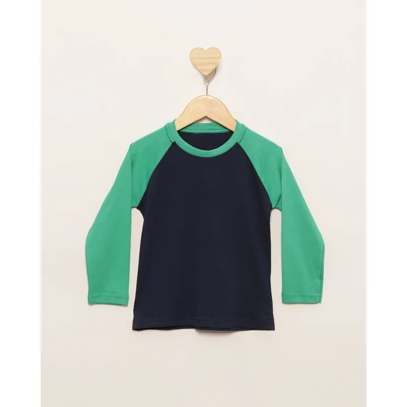 Camiseta Bebê Básica Manga Longa Raglan Marinho 2